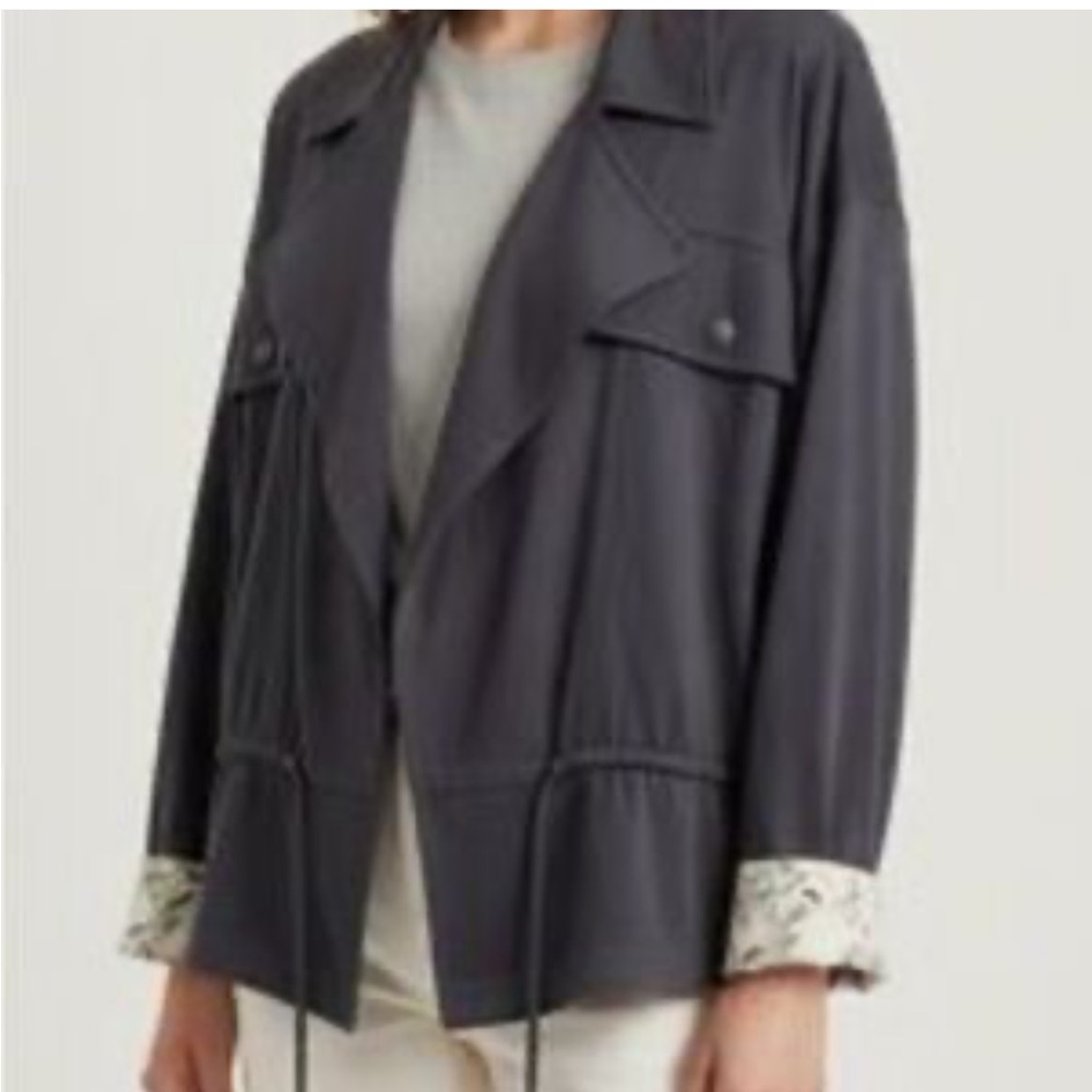 Frye Gray Moto Grunge Indie Boho Lightweight Utility Jacket Cinched Waist Size M